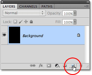 The New Layer icon in the Layers panel in Photoshop. Image © 2010 Photoshop Essentials.com.