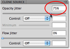 The Opacity Jitter option in the Brushes panel in Photoshop CS5. Image © 2010 Photoshop Essentials.com.