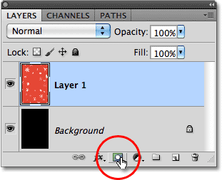 Clicking the Layer Mask icon in Photoshop. Image © 2010 Photoshop Essentials.com.