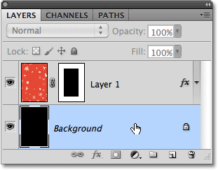 Selecting the Background layer in the Layers panel. Image © 2010 Photoshop Essentials.com.