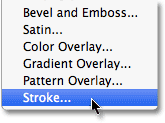 Select Stroke from the list of layer styles. Image © 2010 Photoshop Essentials.com.