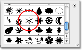 Selecting the Snowflake 1 custom shape in Photoshop. Image © 2010 Photoshop Essentials.com.