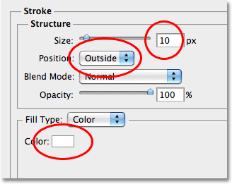 The Stroke layer style options. Image © 2010 Photoshop Essentials.com.