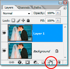 Clicking the 'New Layer' icon at the bottom of the Layers palette.