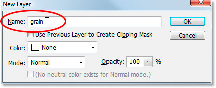 Photoshop's New Layer dialog box