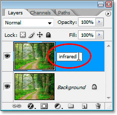 Renaming 'Layer 1' to 'infrared'