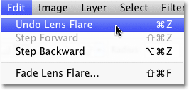Undoing the Lens Flare filter effect. Image © 2010 Photoshop Essentials.com.