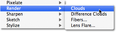 Selecting the Clouds filter in Photoshop. Image © 2011 Photoshop Essentials.com.