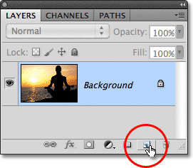 Clicking the New Layer icon in Photoshop. Image © 2011 Photoshop Essentials.com.