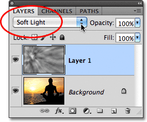 Photoshop Soft Light режим наложения слоя. Image © 2011 Photoshop Essentials.com.