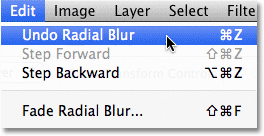 The Undo Radial Blur command in Photoshop. Image © 2011 Photoshop Essentials.com.