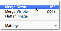 Photoshop Merge Down perintah. Gambar © 2011 Photoshop Essentials.com.