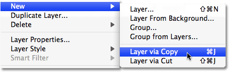 Memilih Layer via Copy perintah di Photoshop. Gambar © 2008 Photoshop Essentials.com.