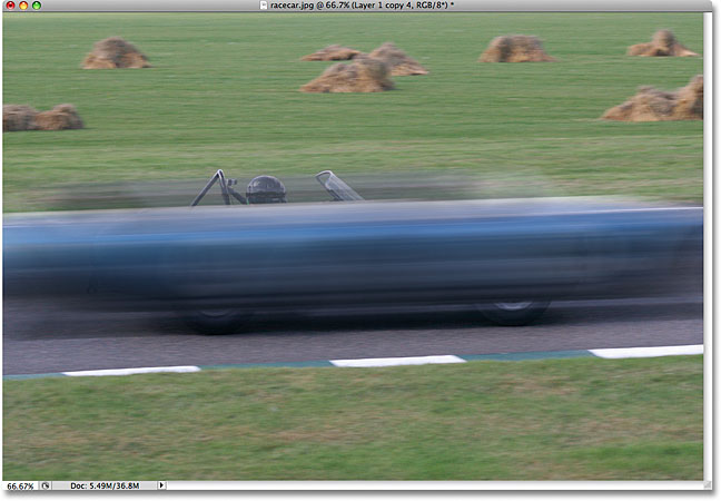 The image after making copies of the motion blur streaks. Image © 2009 Photoshop Essentials.com.