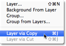 The New Layer via Copy perintah di Photoshop. Gambar © 2011 Photoshop Essentials.com.