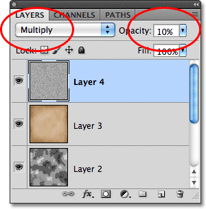 Multiply blend mode, Opacity 10%. Image © 2011 Photoshop Essentials.com.