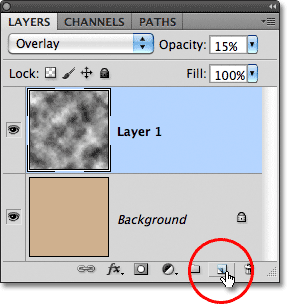 Photoshop New Layer icon in Layers panel. Image © 2011 Photoshop Essentials.com.