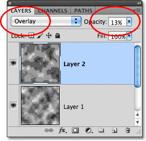 Photoshop blend mode Overlay, opacity 13%. Image © 2011 Photoshop Essentials.com.