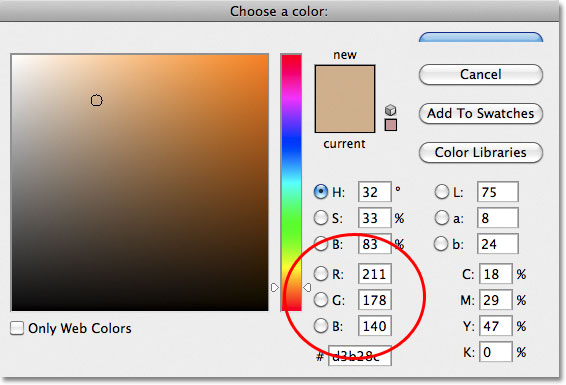 Photoshop Color Picker. Gambar © 2011 Photoshop Essentials.com.