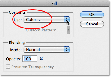 The Fill dialog box in Photoshop. Image © 2011 Photoshop Essentials.com.