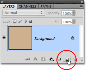 The New Layer icon in the Layers panel in Photoshop. Image © 2011 Photoshop Essentials.com.