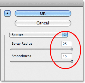 Photoshop Spatter filter options. Image © 2011 Photoshop Essentials.com.