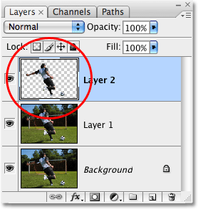 Subjek utama sekarang muncul di lapisan sendiri di palet Layers. Gambar © 2008 Photoshop Essentials.com.