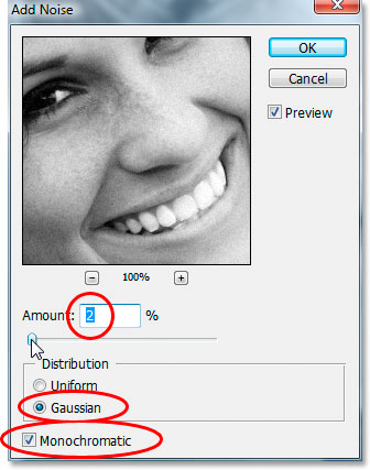 Photoshop's 'Add Noise' dialog box.