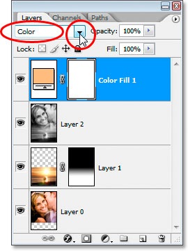 Changing the blend mode of the Solid Color fill layer to 'Color'.