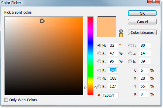 В Photoshop Color Picker.