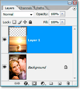 La paleta de capas en Photoshop. Imagen © 2007 Photoshop Essentials.com.