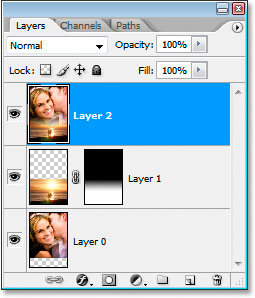 The Layers palette showing both layers merged onto a new layer.