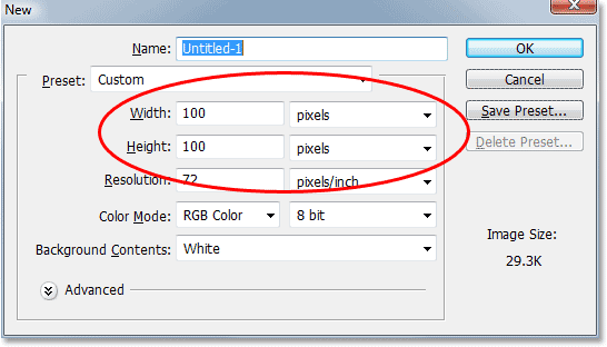 Photoshop kotak dialog 'New Document'.