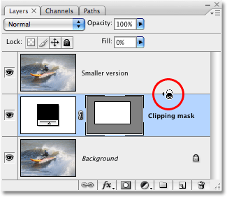 Creating a clipping mask in Photoshop. Image  © 2008 Photoshop Essentials.com.