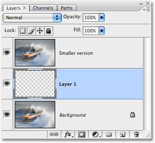 A new layer added in Photoshop.  Image  © 2008 Photoshop Essentials.com.