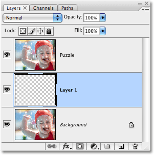 A new layer is added to the Layers palette. Image © 2008 Photoshop Essentials.com.