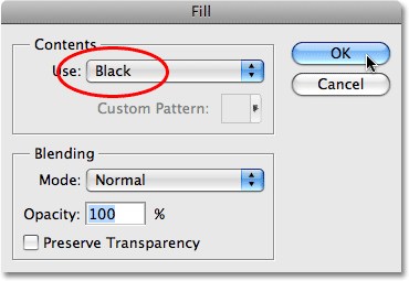 The Fill command dialog box in Photoshop. Image © 2008 Photoshop Essentials.com.