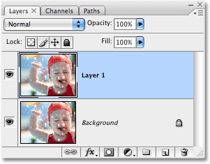 Palet Layers di Photoshop. Gambar © 2008 Photoshop Essentials.com.