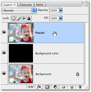 Selecting the 'Puzzle' layer. Image © 2008 Photoshop Essentials.com.