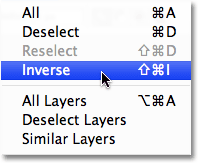 Inverting the selection in Photoshop. Image © 2008 Photoshop Essentials.com.