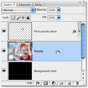 Selecting the Puzzle layer in the Layers palette. Image © 2008 Photoshop Essentials.com.