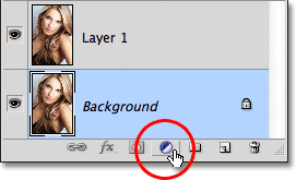 The New Fill atau Penyesuaian Layer icon di panel Layers di Photoshop. Gambar © 2011 Photoshop Essentials.