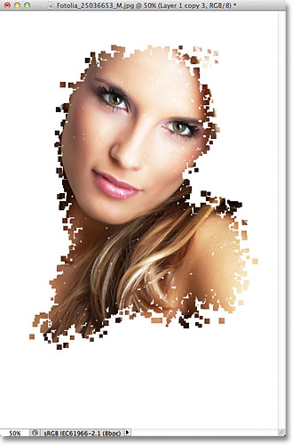 The first stage of the pixel effect. Image © 2011 Photoshop Essentials.