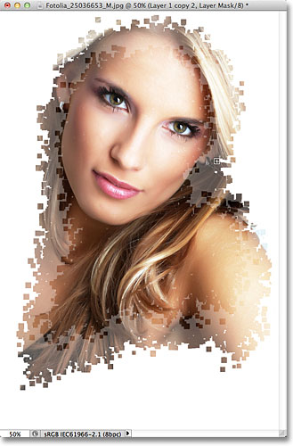 The second stage of the pixel effect. Image © 2011 Photoshop Essentials.