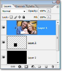 Palet Layers menunjukkan Layer 1 sedang dipotong oleh lapisan di bawahnya.