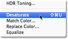 Photoshop Desaturate image command. Image © 2011 Photoshop Essentials.com.