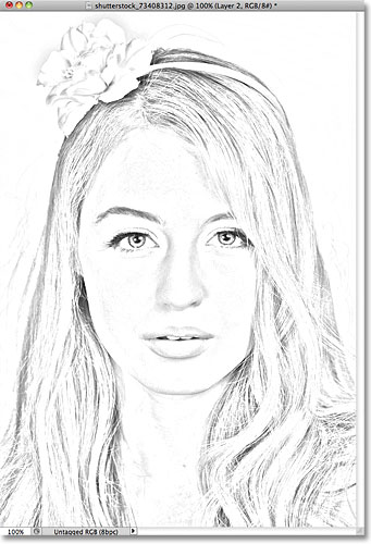 The photo sketch after darkening the edges. Image © 2011 Photoshop Essentials.com.