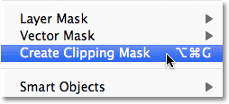 The Create Clipping Mask command in Photoshop. Image © 2011 Photoshop Essentials.com.