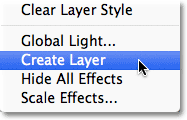 Photoshop Create Layer from Layer Style command. Image © 2011 Photoshop Essentials.com.