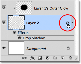 The layer effects symbol in the Layers panel in Photoshop. Image © 2011 Photoshop Essentials.com.